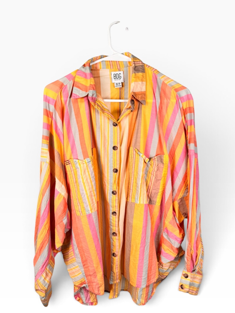 BDG Urban Outfitters Oversized Rainbow Striped Button Down Shirt XS